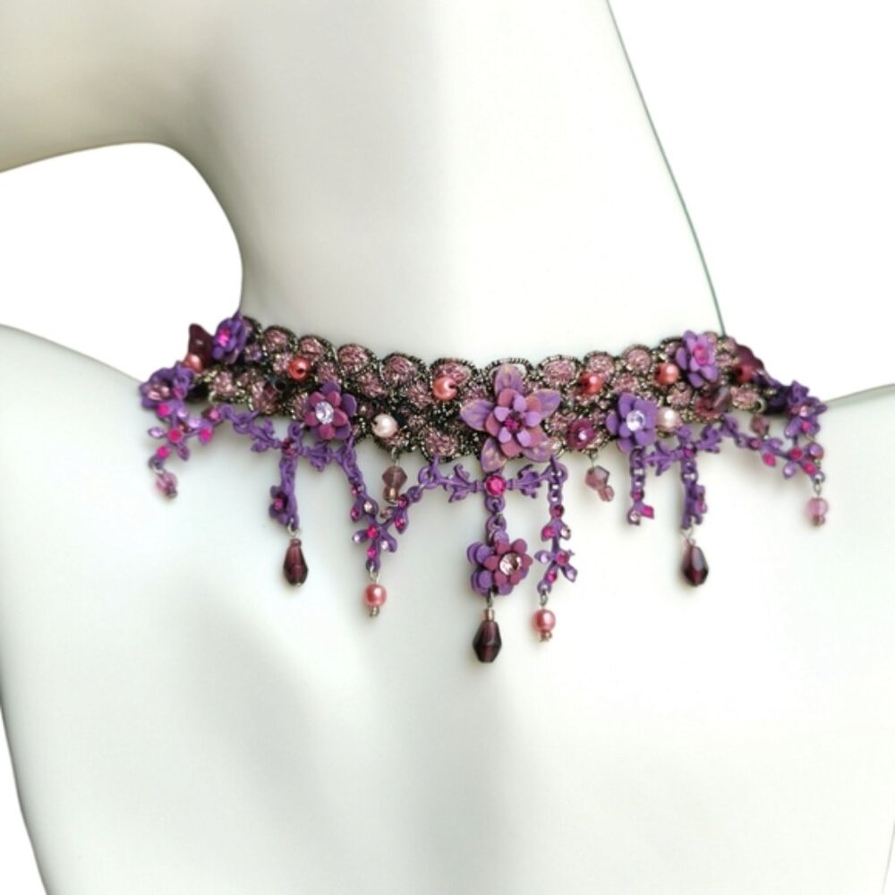 Purple Choker Necklace Crystals